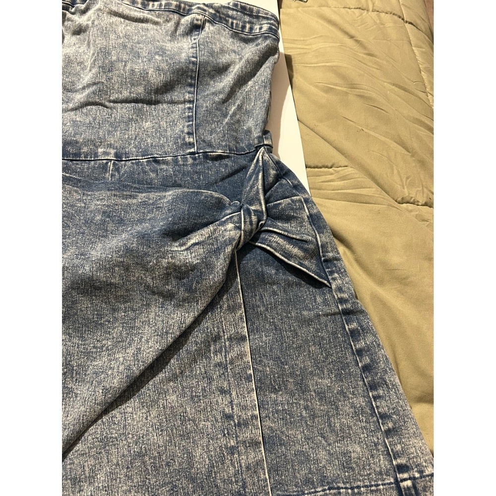 Flying Tomato Women Acid Wash Denim Strapless Skort Romper Blue Side Tie Large - Picture 5 of 8